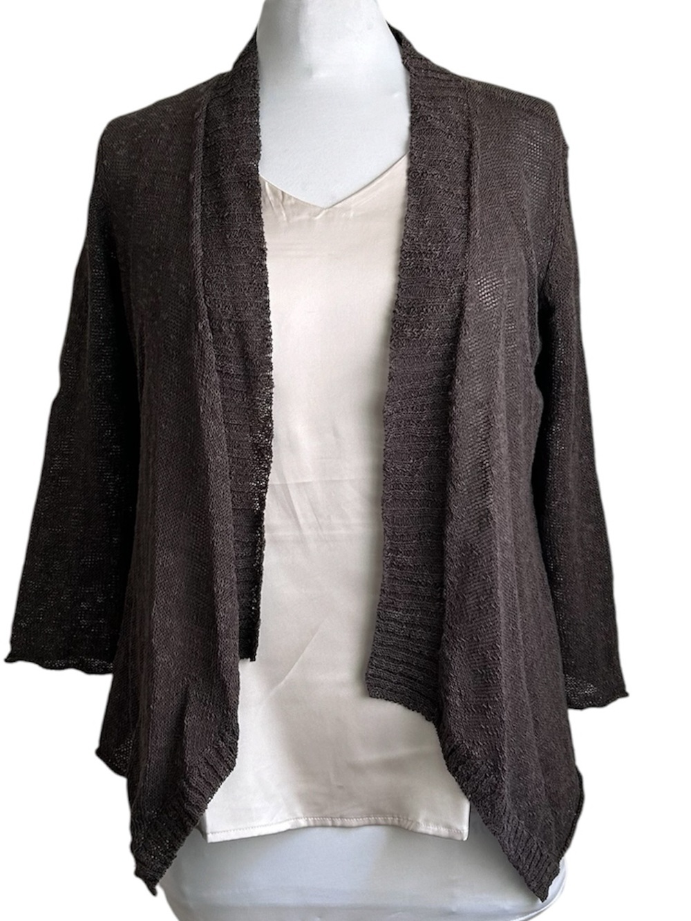 Eileen Fisher Linen Blend Open Front Cardigan XS - Brown